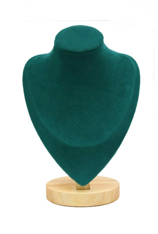 Bust prezentare lanturi si pandantive din lemn si catifea fină verde smarald WZ4722XL