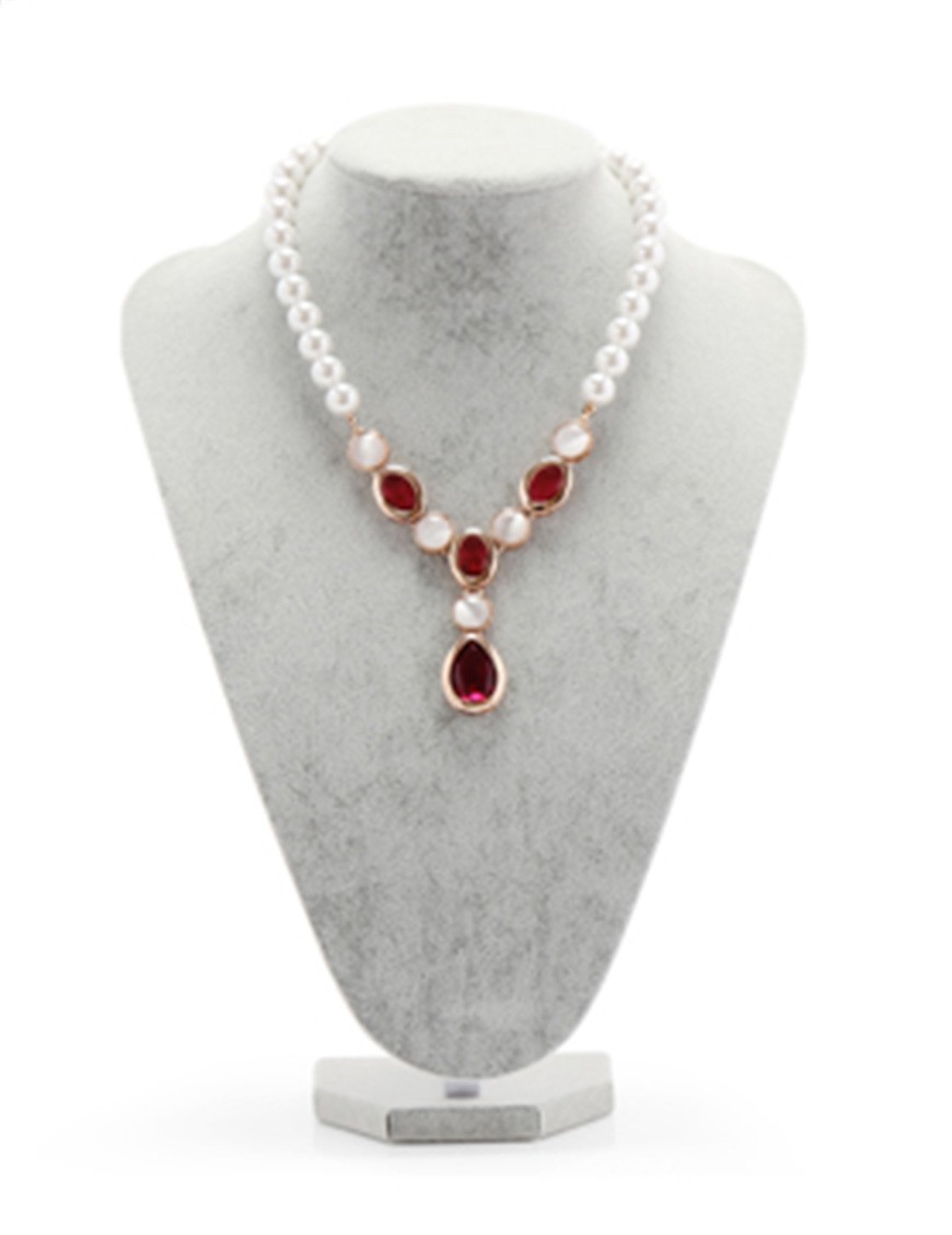 Bust expunere bijuterii gri catifea mare 35cm WZ1632