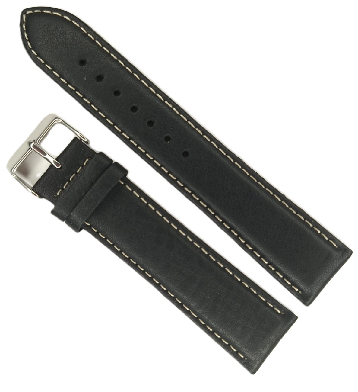 Curea Ceas „Maximus Bizon XL” 7K25 – Piele Neagră Texturată cu Cusătură Albă (20mm - 22mm)