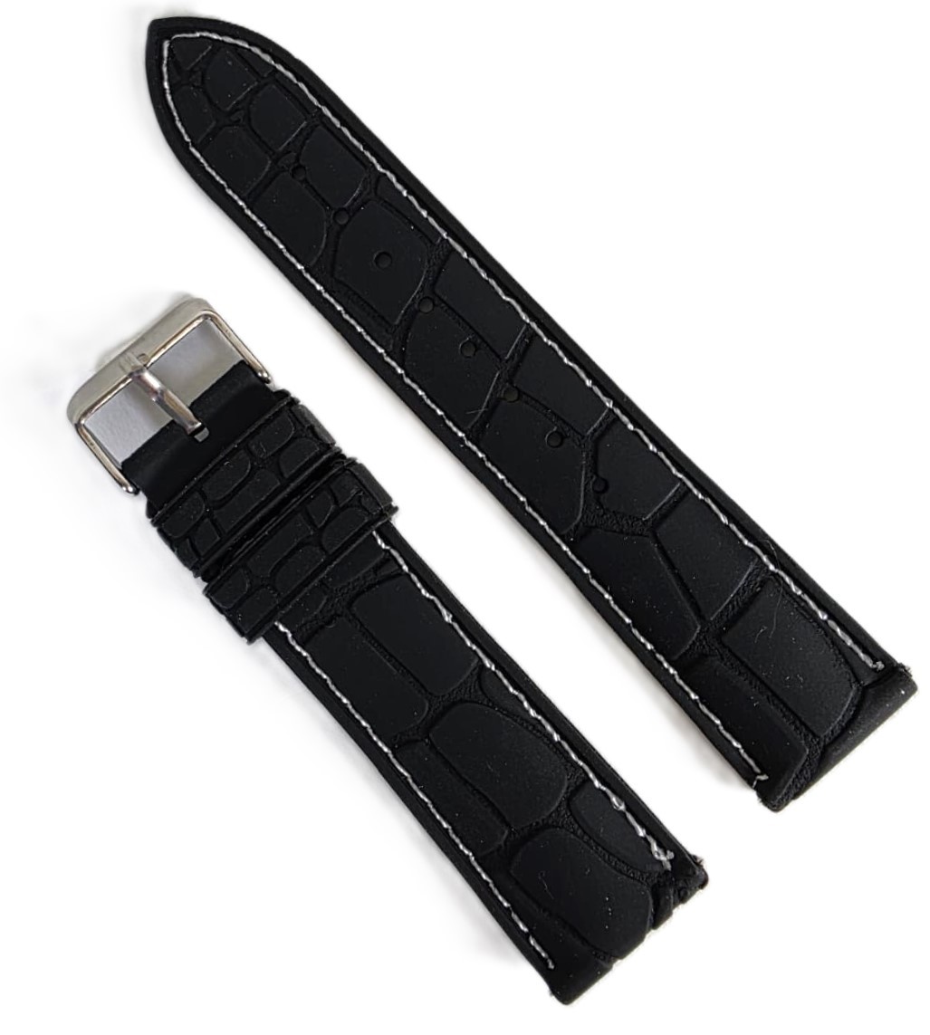 Curea Ceas Silicon Premium – Neagră cu Cusătură Albă (20mm, 22mm, 24mm)