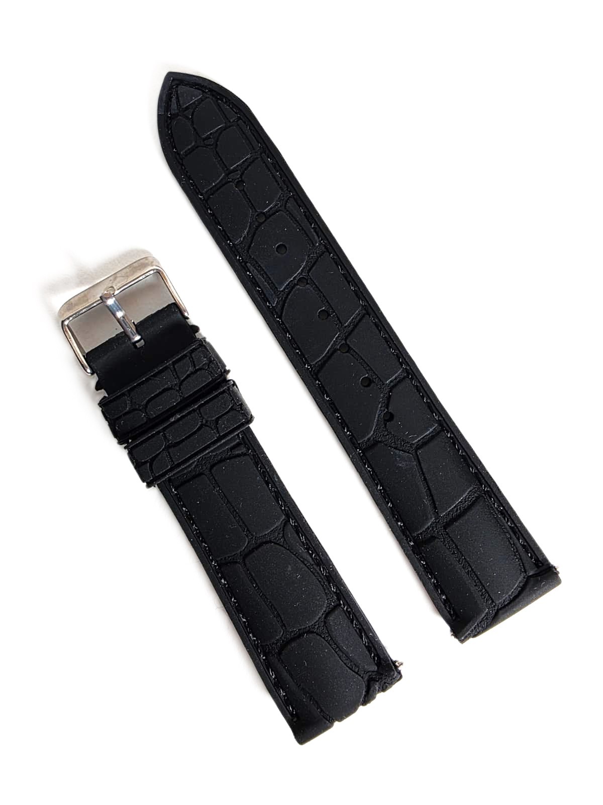 Curea Ceas Silicon Premium – Neagră cu Cusătură Neagră (20mm, 22mm, 24mm)