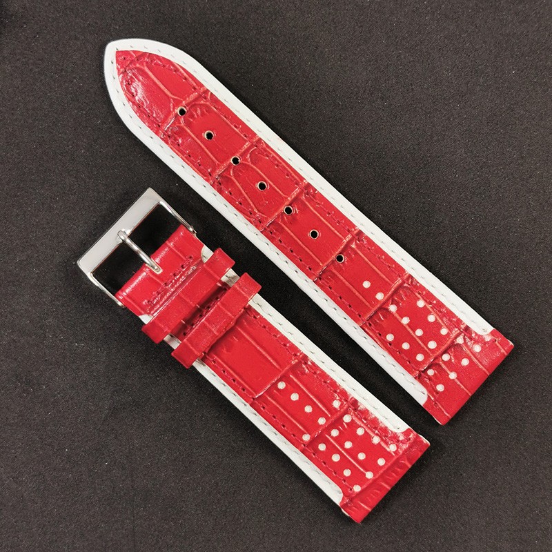 Curea Ceas „Racing Red” 2A22R – Piele Naturală Roșie cu Margini Albe (24mm)