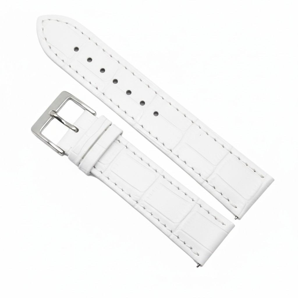 Curea Ceas „Pure White” 7A1-W – Piele Naturală cu Cusătură Asortată (12mm - 22mm)