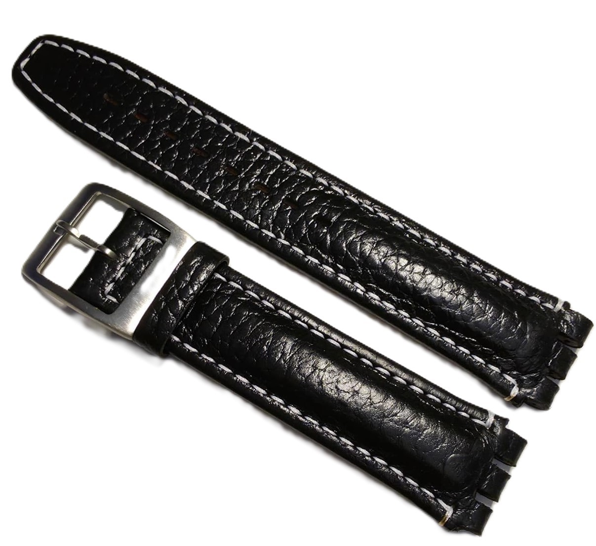 Curea Premium din Piele Naturală pentru Swatch 19mm – Black & White Edition