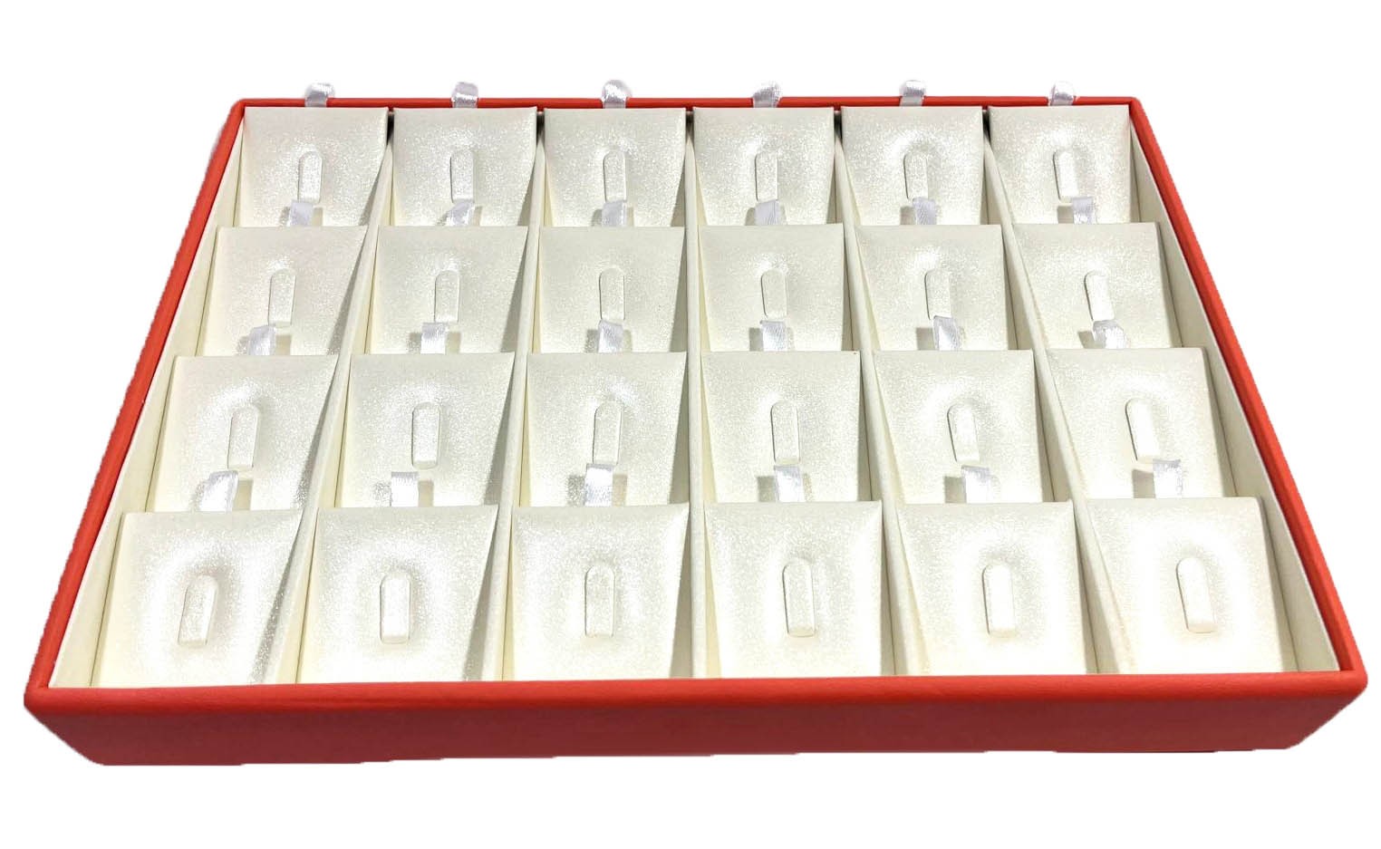 Tavă Prezentare Inele, Structură Lemn și Piele Eco Orange/Crem – 250x180x35 mm