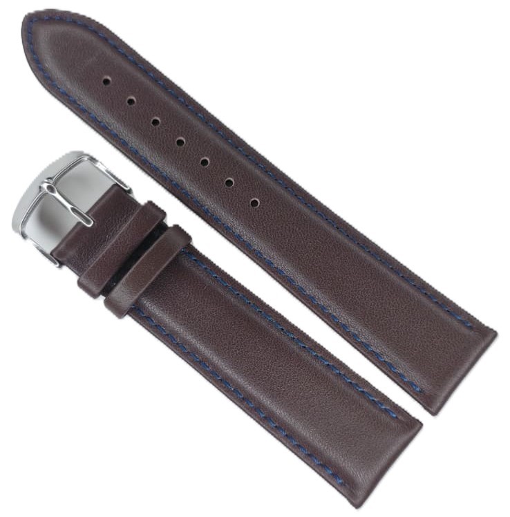 Curea Ceas Time Veranda – Piele Naturală Premium, Maro cu Cusătură Albastră