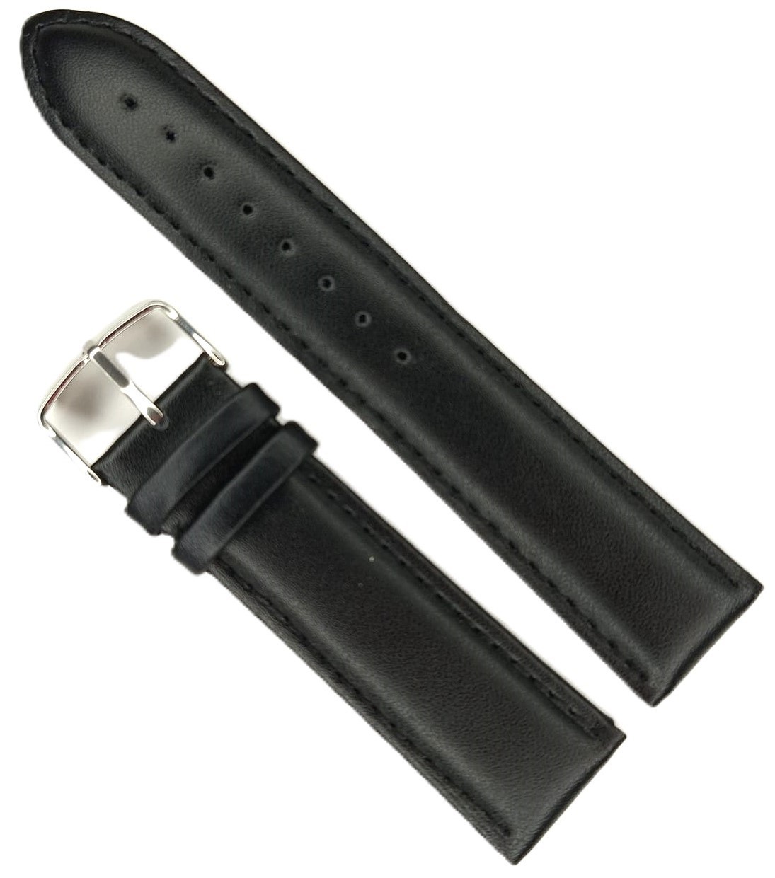 Curea Ceas Matteo Ferari din Piele Naturală Neagră, Dublu Stra, Mărime L, 4mm Grosime (18mm - 24mm)