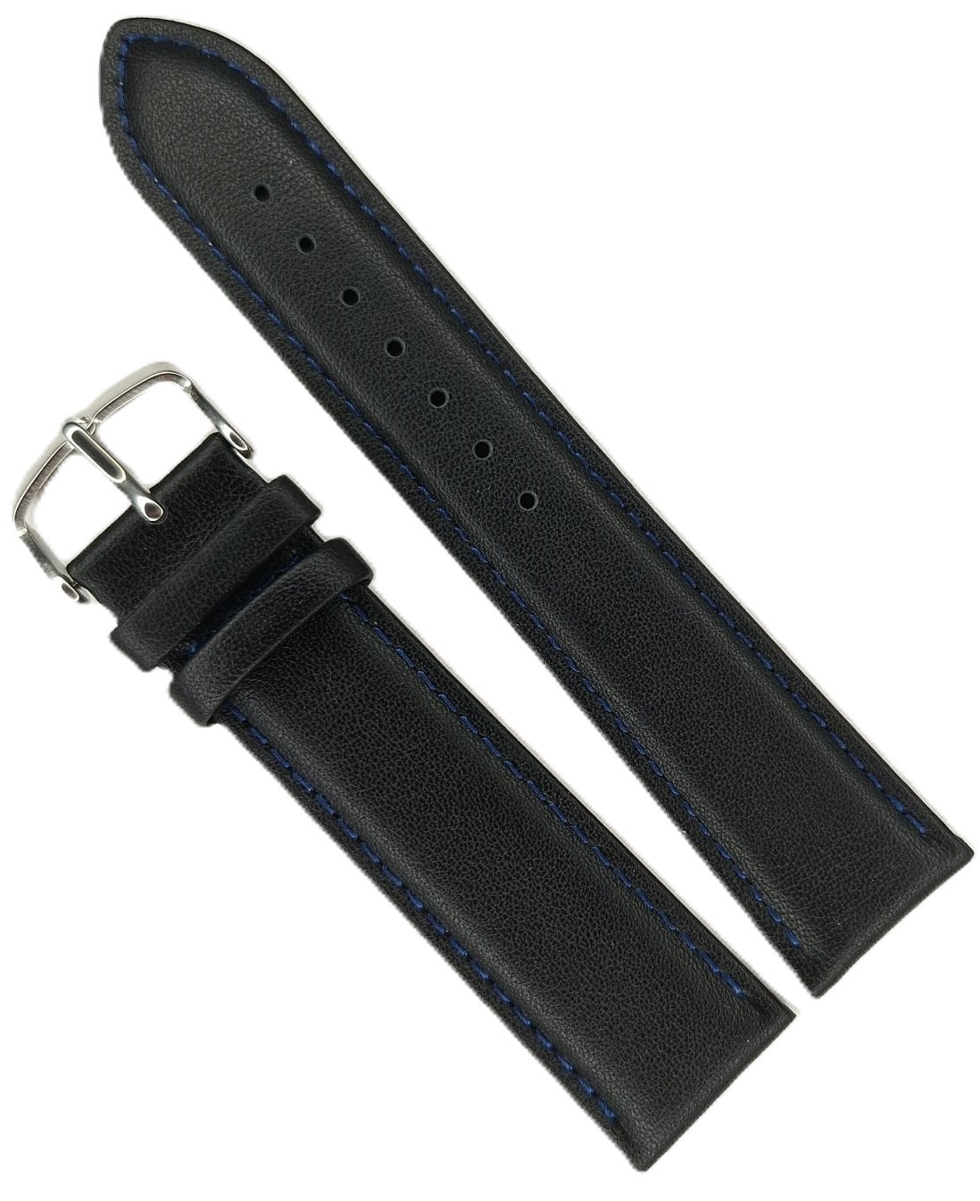 Curea Ceas Time Veranda – Piele Naturală, Neagra cu Cusătură Albastra
