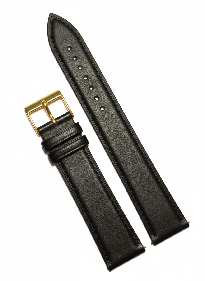 Curea Ceas Piele Naturală WZ1011 – Model XXL Negru Mat cu Cataramă Aurie