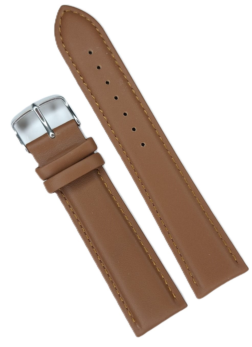 Curea Ceas WatchZone din Piele Naturală Maro Deschis, Dublu Strat cu Interior Crem și Cusătură Maro, Mărime L (12mm - 24mm)
