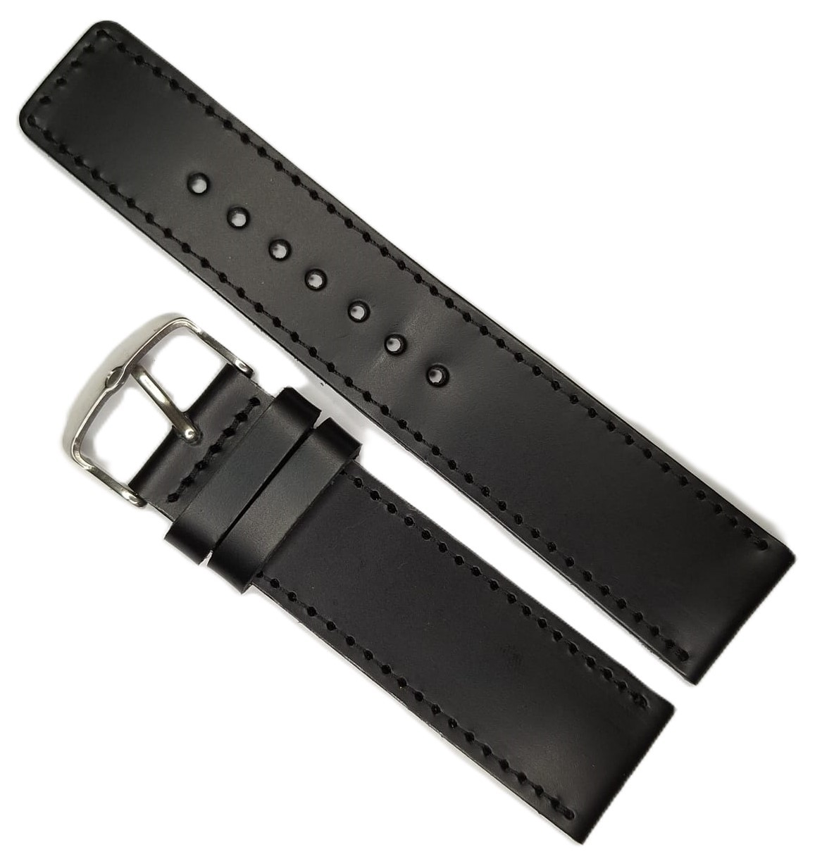 Curea ceas HANDMADE Piele Naturala Neagra 24 si 28mm | Marime XL