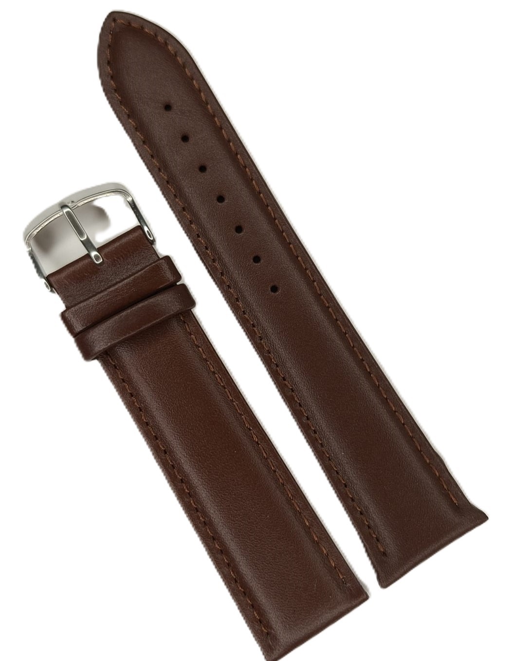 Curea Ceas WatchZone din Piele Naturală Maro Închis, Dublu Strat cu Interior Crem și Cusătură Ton pe Ton, Mărime L (12mm - 24mm)