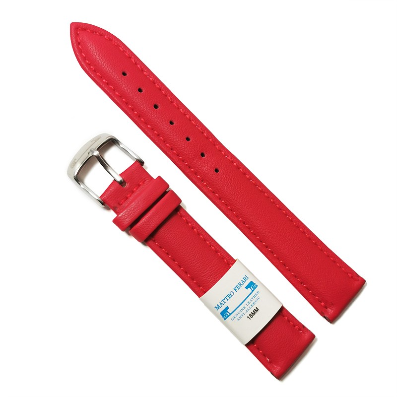 Curea Ceas Matteo Ferari din Piele Naturală Roșie, Dublu Strat cu Interior Crem și Cataramă Inox, Model WZ5166 (12mm - 18mm)
