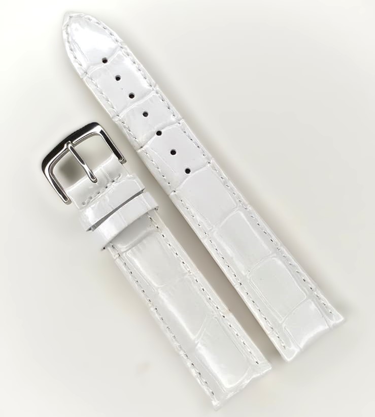 Curea Ceas Premium – Piele Naturală Albă, Imprimeu Crocodil (C055)