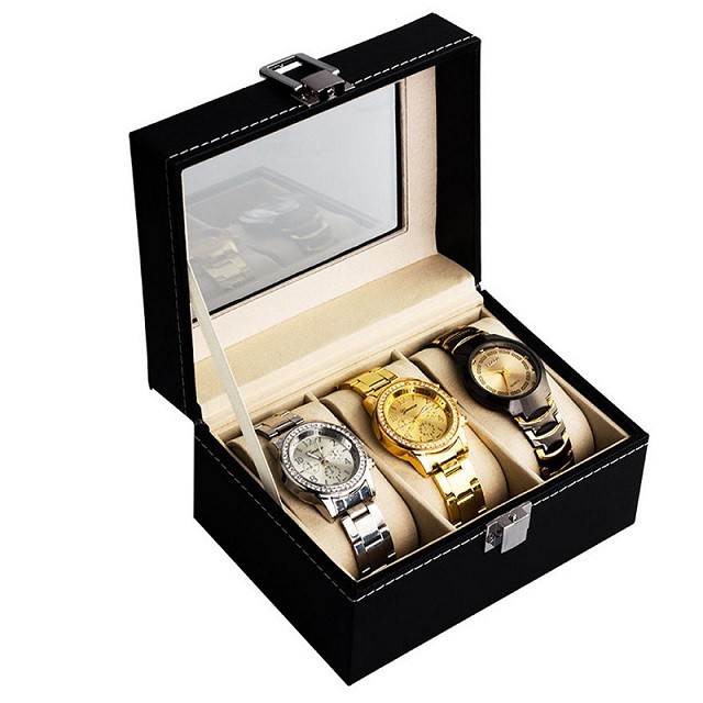 Cutie Depozitare pentru 3 Ceasuri – Design Compact Black Edition (CDN002)