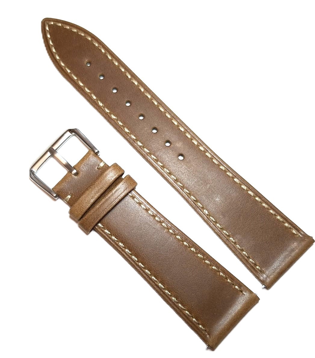 Curea Ceas din Piele Naturală Maro Deschis – Eleganță Clasică și Cusătură Crem Contrastantă
