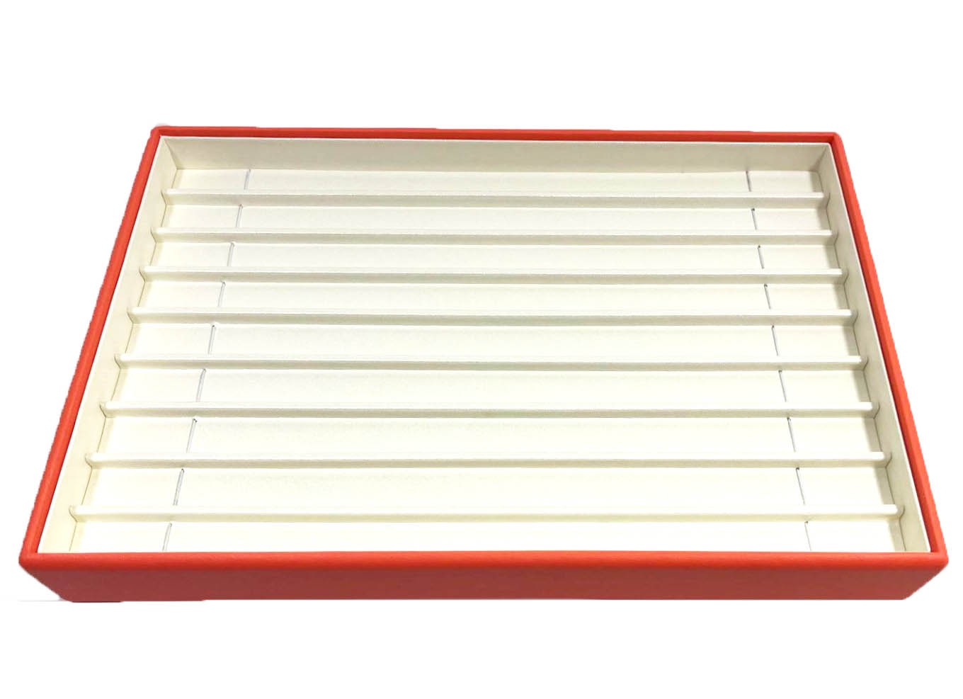 Tavă Expunere 9 Lanțuri, Structură Lemn și Piele Eco Orange/Crem – 250x180x35 mm