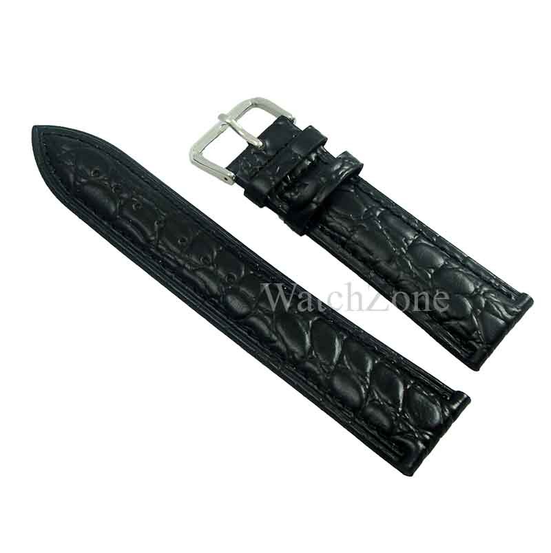 Curea Ceas WatchZone din Piele Naturală Neagră cu Imprimeu Crocodil, Dublu Strat, Interior Crem, Model WZ1613 (12mm - 26mm)