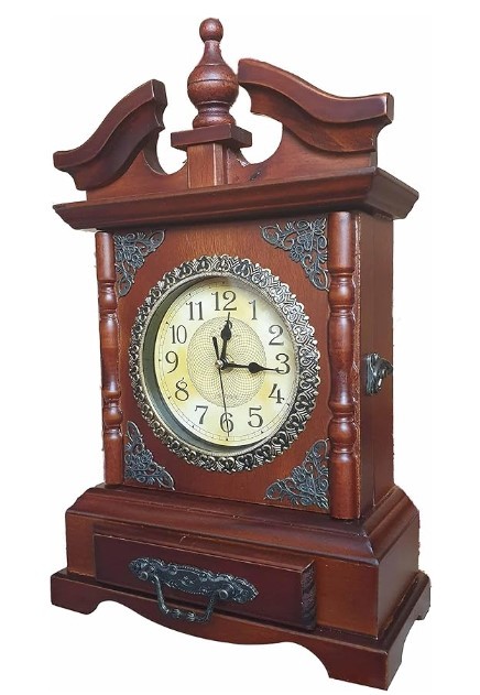 Ceas de Birou „Secret Storage” TX-3802 – Eleganță Vintage din Lemn cu Sertar și Detalii Mecanice