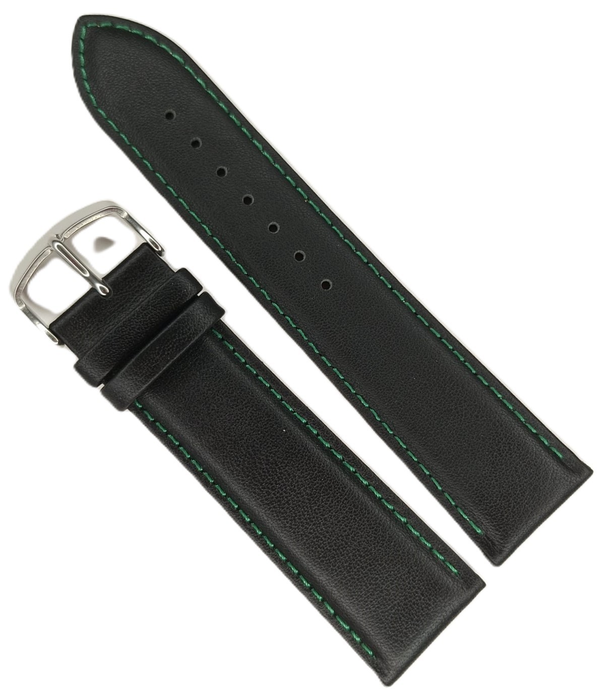 Curea Ceas Time Veranda – Piele Naturală, Neagra cu Cusătură Verde