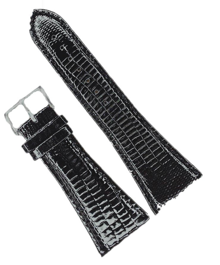 Curea Ceas Premium 30mm – Piele Neagră Lucioasă cu Cataramă Aurie