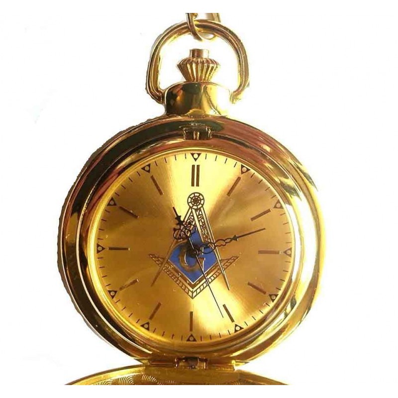 Ceas de Buzunar Masonic - Auriu - Cadran 43 mm - Quartz - Cu Lanț și Agățătoare