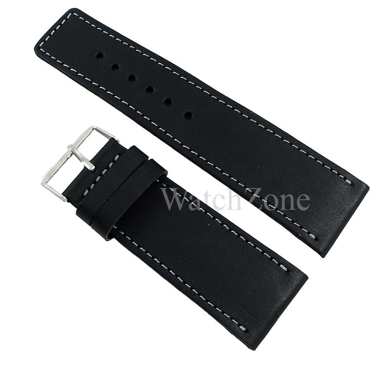 urea de Ceas Piele Neagră Handmade – Cusătură Gri – 34 mm – Fabricată în România – Pentru Ceasuri Mari