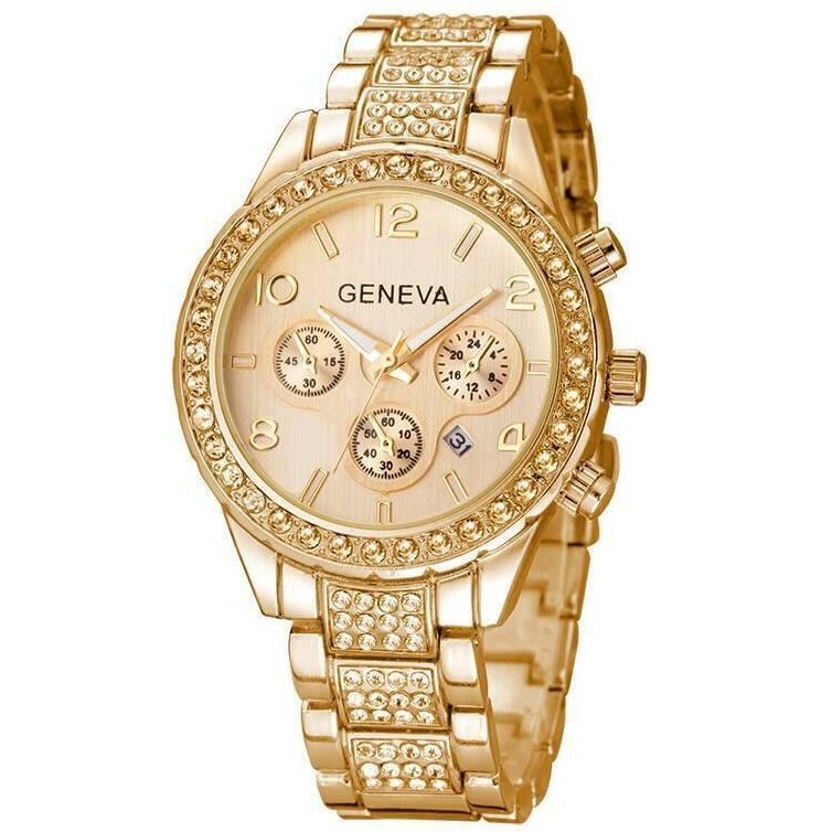 Ceas dama Geneva Contessa, Quartz, Afisaj Data, Auriu