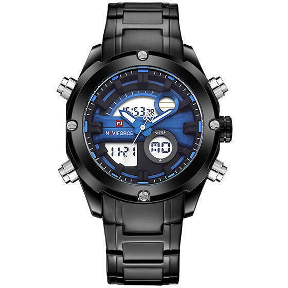 Ceas barbatesc NaviForce, Analog Si Digital, Cronometru, Alarma, Data, Luna, Ziua Saptamanii, Afisaj Iluminat
